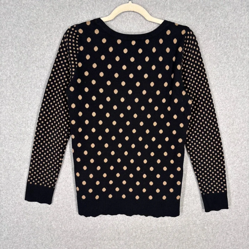 Black Tan Polka Dot Sweater Medium Neutral Maximalism Quirky Twee Loud Luxury - Picture 7 of 10